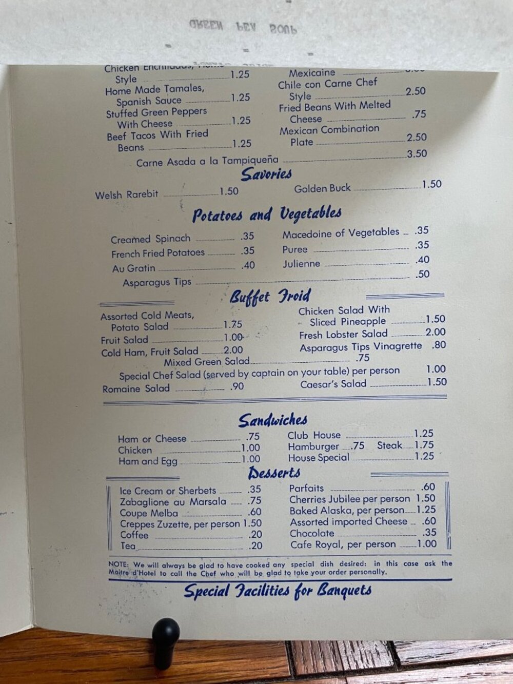 Vintage 1959 Rosarito Beach Hotel Menu Mexico Blue Cover Illustrated A La Carte - Picture 4 of 5